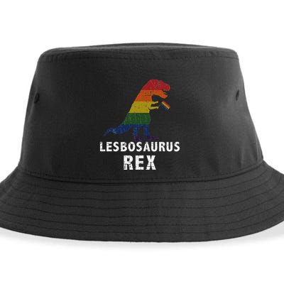 Lesbosaurus Rex Dinosaur In Rainbow Flag For Lesbian Pride Sustainable Bucket Hat