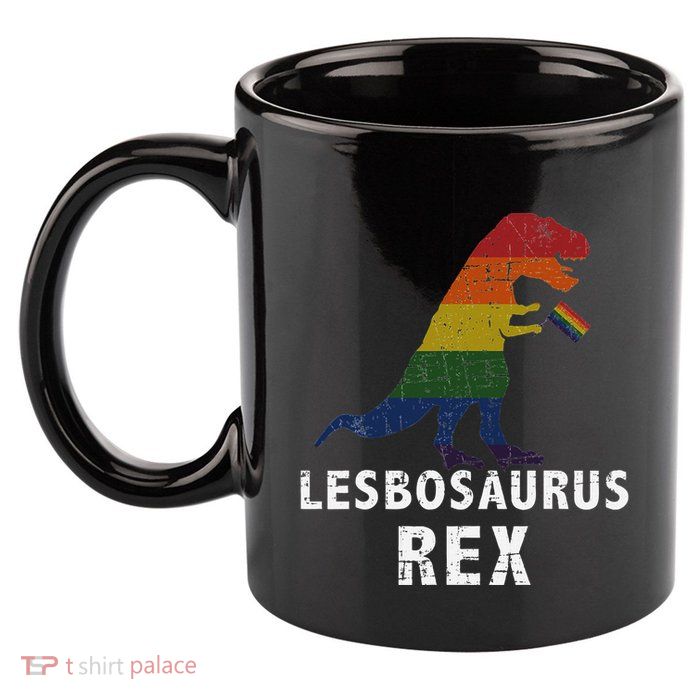 Lesbosaurus Rex Dinosaur In Rainbow Flag For Lesbian Pride 11oz C Handle Ceramic Mug