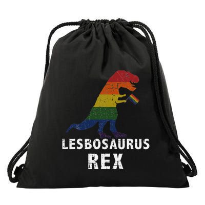 Lesbosaurus Rex Dinosaur In Rainbow Flag For Lesbian Pride Drawstring Bag