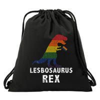 Lesbosaurus Rex Dinosaur In Rainbow Flag For Lesbian Pride Drawstring Bag