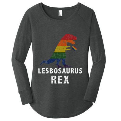 Lesbosaurus Rex Dinosaur In Rainbow Flag For Lesbian Pride Women's Perfect Tri Tunic Long Sleeve Shirt