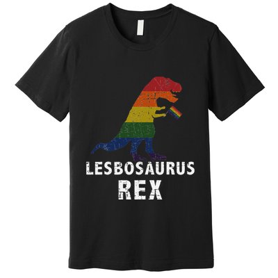Lesbosaurus Rex Dinosaur In Rainbow Flag For Lesbian Pride Premium T-Shirt