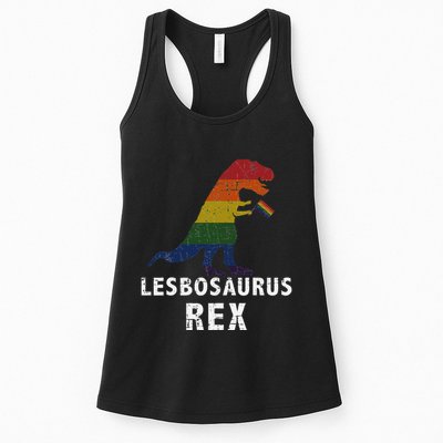 Lesbosaurus Rex Dinosaur In Rainbow Flag For Lesbian Pride Womens Tank Top