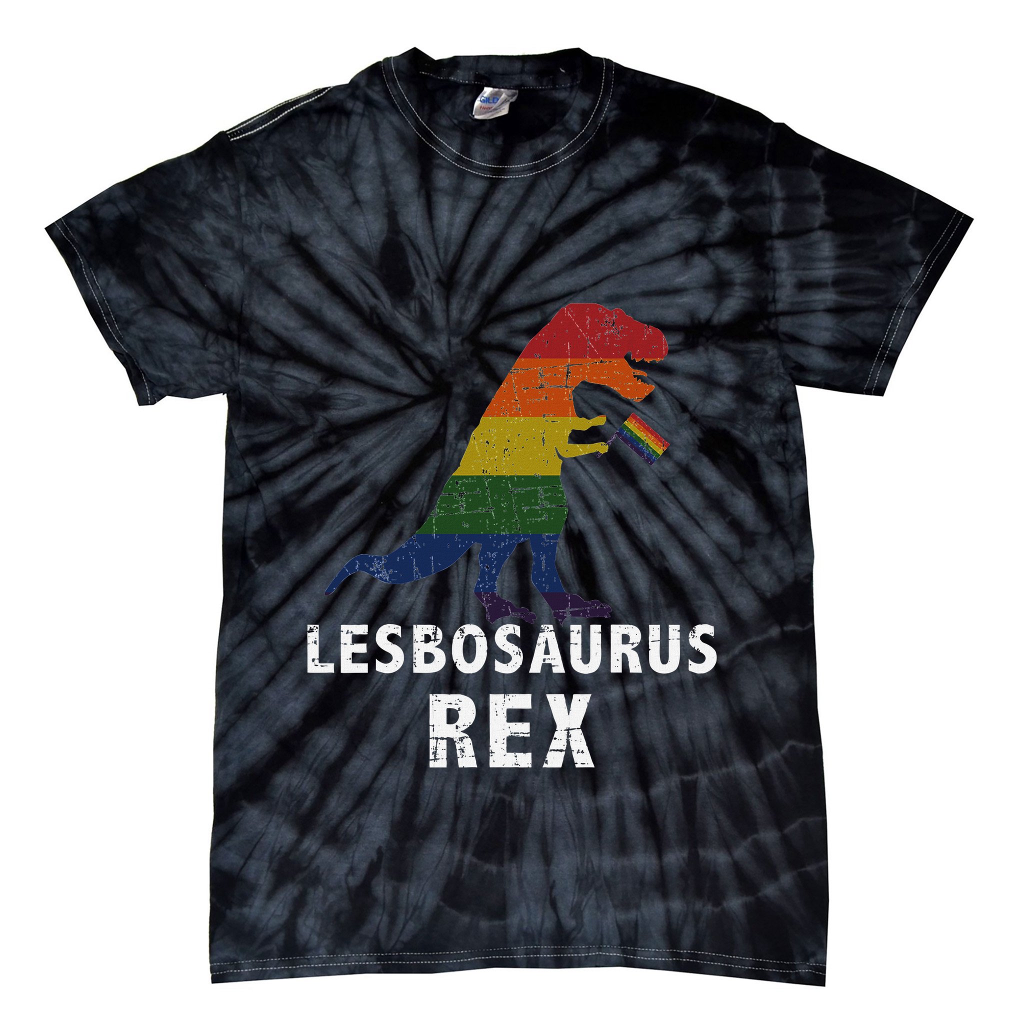 Lesbosaurus Rex Dinosaur In Rainbow Flag For Lesbian Pride Tie-Dye T-Shirt