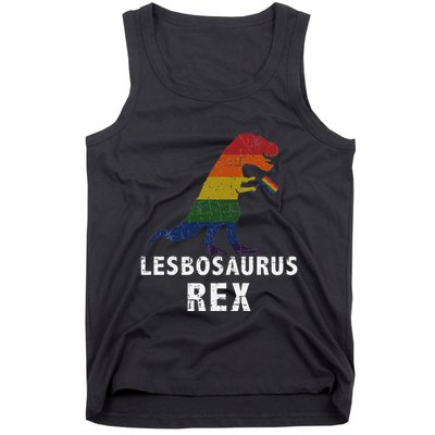 Lesbosaurus Rex Dinosaur In Rainbow Flag For Lesbian Pride Tank Top