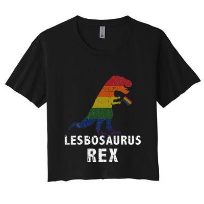 Lesbosaurus Rex Dinosaur In Rainbow Flag For Lesbian Pride Crop Top