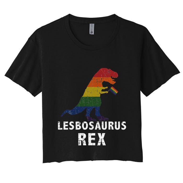 Lesbosaurus Rex Dinosaur In Rainbow Flag For Lesbian Pride Women's Crop Top Tee