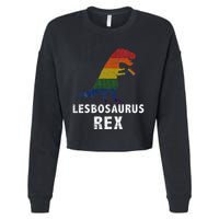 Lesbosaurus Rex Dinosaur In Rainbow Flag For Lesbian Pride Cropped Pullover Crew