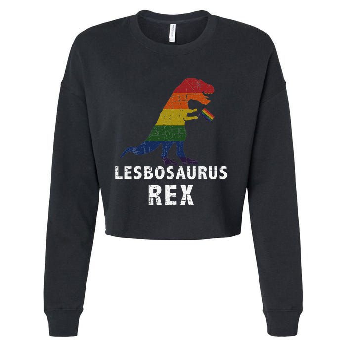 Lesbosaurus Rex Dinosaur In Rainbow Flag For Lesbian Pride Cropped Pullover Crew