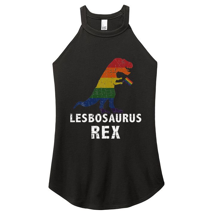 Lesbosaurus Rex Dinosaur In Rainbow Flag For Lesbian Pride Women's Perfect Tri Rocker Tank