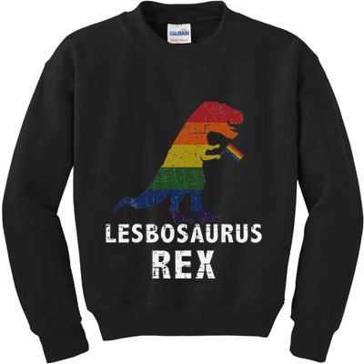 Lesbosaurus Rex Dinosaur In Rainbow Flag For Lesbian Pride Kids Sweatshirt