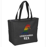 Lesbosaurus Rex Dinosaur In Rainbow Flag For Lesbian Pride Zip Tote Bag