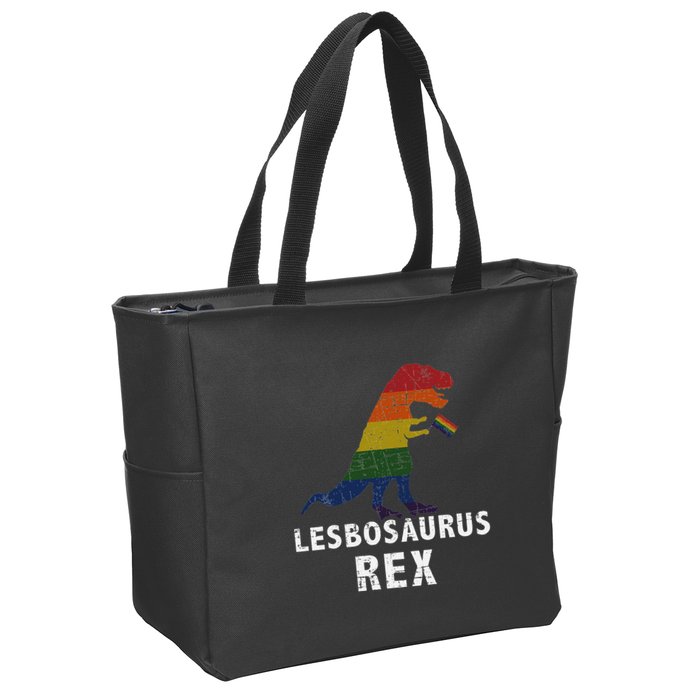 Lesbosaurus Rex Dinosaur In Rainbow Flag For Lesbian Pride Zip Tote Bag