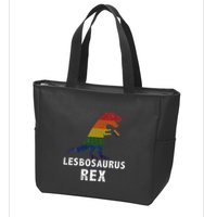 Lesbosaurus Rex Dinosaur In Rainbow Flag For Lesbian Pride Zip Tote Bag