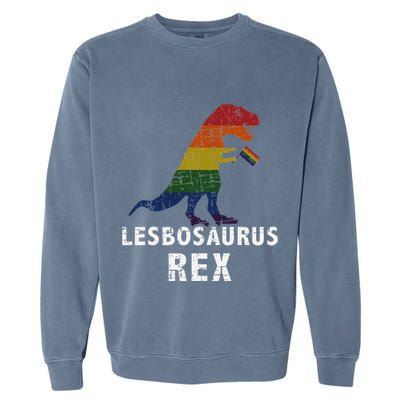 Lesbosaurus Rex Dinosaur In Rainbow Flag For Lesbian Pride Garment-Dyed Sweatshirt