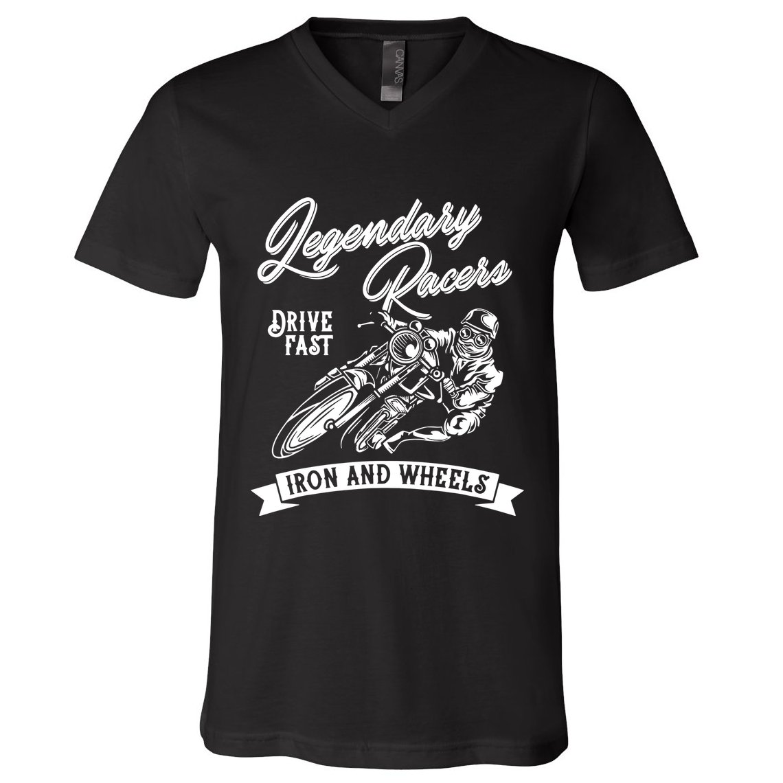 Legendary Racers Drive Iron Wheels Motorcycle V-Neck T-Shirt