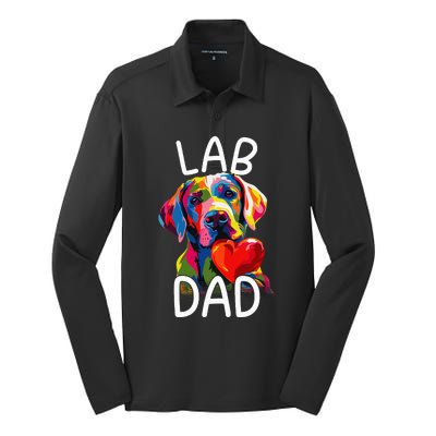 Labrador Retriever Dad Design Pop Art Lab Retriever Silk Touch Performance Long Sleeve Polo