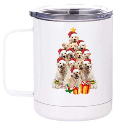 Labrador Retriever Dog Christmas Tree Lights Santa Hat Xmas Gift 12 oz Stainless Steel Tumbler Cup