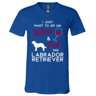 Labrador Retriever Dog Wine Lover Owner Xmas Birthday Gift Funny Gift V-Neck T-Shirt