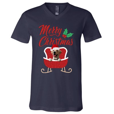 Labrador Retriever Dog Merry Christmas Design For The Holiday Season! V-Neck T-Shirt