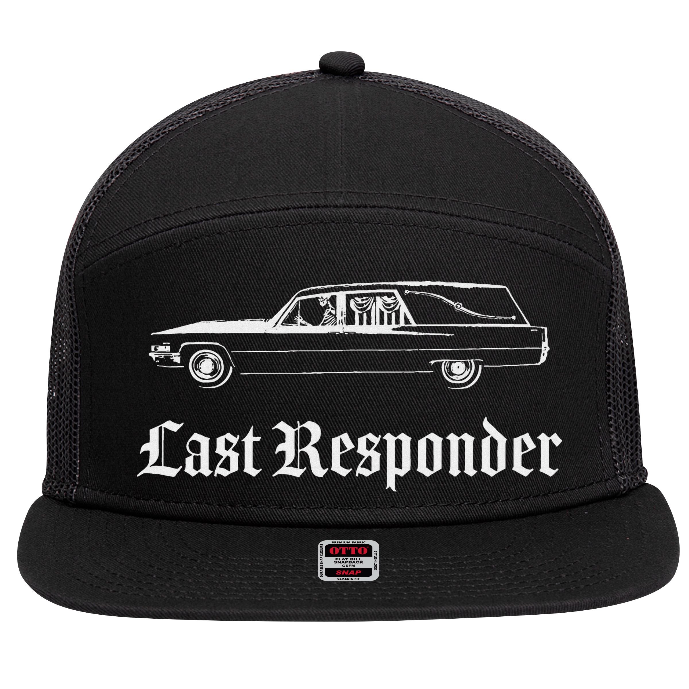 Last Responder Death Humor Funeral Hearse For The Dead 7 Panel Mesh Trucker Snapback Hat