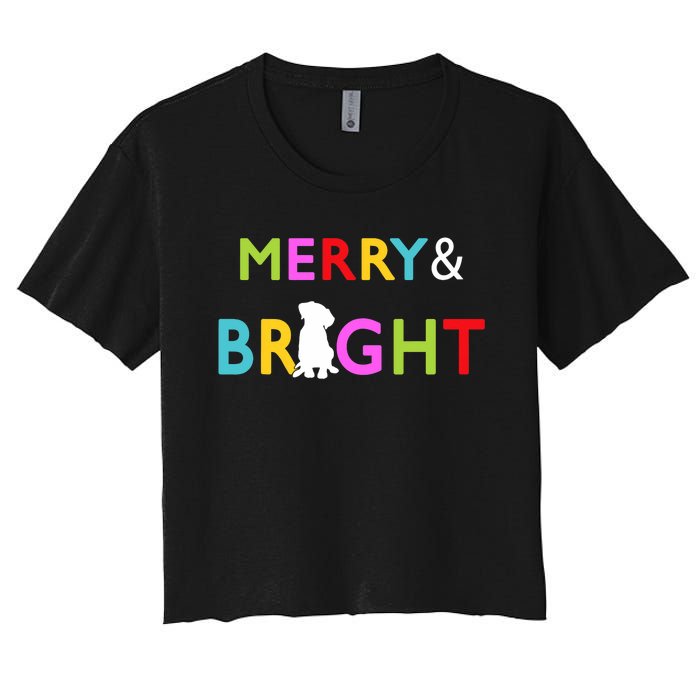 Labrador Retriever Dog Puppy Merry And Bright Christmas Women's Crop Top Tee