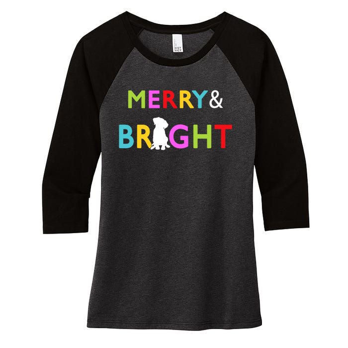 Labrador Retriever Dog Puppy Merry And Bright Christmas Women's Tri-Blend 3/4-Sleeve Raglan Shirt