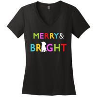 Labrador Retriever Dog Puppy Merry And Bright Christmas Women's V-Neck T-Shirt