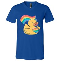 Lgbtq Rubber Duck Colorful Rainbow Proud Gay Month Funny Gift V-Neck T-Shirt