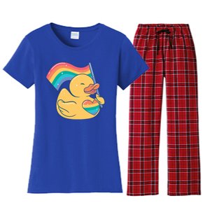 Lgbtq Rubber Duck Colorful Rainbow Proud Gay Month Funny Gift Women's Flannel Pajama Set