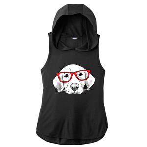 Labrador Retriever Dog With Red Glasses Puppy Dog Ladies PosiCharge Tri-Blend Wicking Draft Hoodie Tank