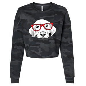 Labrador Retriever Dog With Red Glasses Puppy Dog Cropped Pullover Crew