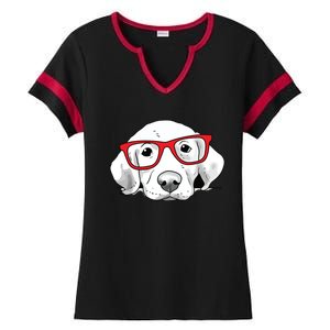 Labrador Retriever Dog With Red Glasses Puppy Dog Ladies Halftime Notch Neck Tee