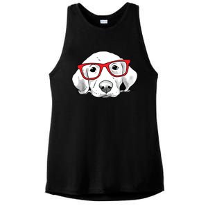 Labrador Retriever Dog With Red Glasses Puppy Dog Ladies PosiCharge Tri-Blend Wicking Tank