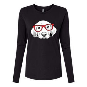 Labrador Retriever Dog With Red Glasses Puppy Dog Womens Cotton Relaxed Long Sleeve T-Shirt