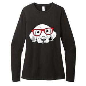 Labrador Retriever Dog With Red Glasses Puppy Dog Womens CVC Long Sleeve Shirt