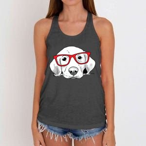 Labrador Retriever Dog With Red Glasses Puppy Dog Women's Knotted Racerback Tank