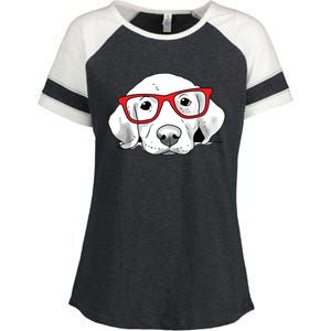 Labrador Retriever Dog With Red Glasses Puppy Dog Enza Ladies Jersey Colorblock Tee