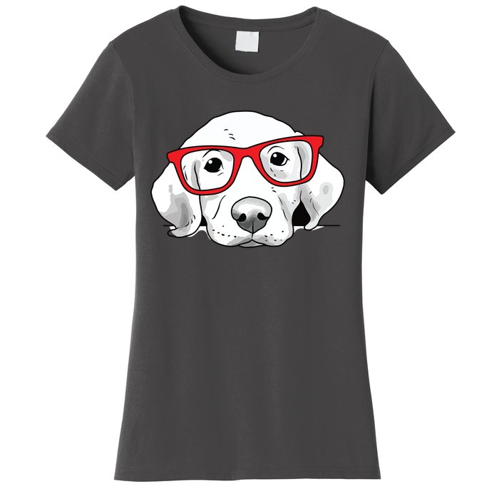 Labrador Retriever Dog With Red Glasses Puppy Dog Women's T-Shirt