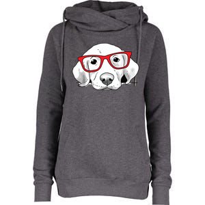 Labrador Retriever Dog With Red Glasses Puppy Dog Womens Funnel Neck Pullover Hood