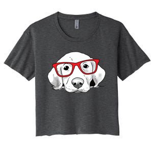 Labrador Retriever Dog With Red Glasses Puppy Dog Women's Crop Top Tee