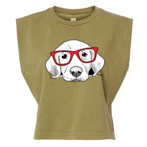 Labrador Retriever Dog With Red Glasses Puppy Dog Garment-Dyed Women's Muscle Tee