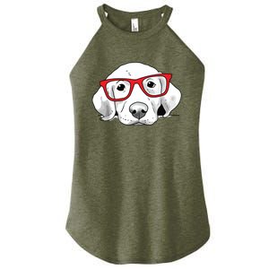 Labrador Retriever Dog With Red Glasses Puppy Dog Women's Perfect Tri Rocker Tank