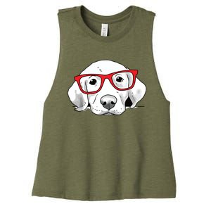 Labrador Retriever Dog With Red Glasses Puppy Dog Women's Racerback Cropped Tank