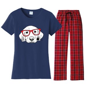 Labrador Retriever Dog With Red Glasses Puppy Dog Women's Flannel Pajama Set