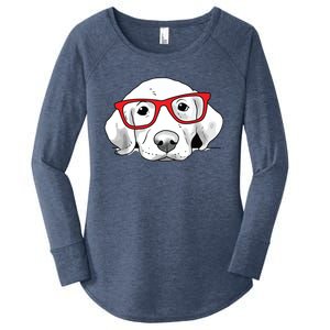 Labrador Retriever Dog With Red Glasses Puppy Dog Women's Perfect Tri Tunic Long Sleeve Shirt