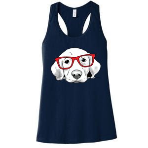 Labrador Retriever Dog With Red Glasses Puppy Dog Women's Racerback Tank