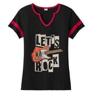 LetS Rock Electric Guitar Music Lover Band Guitarist Ladies Halftime Notch Neck Tee