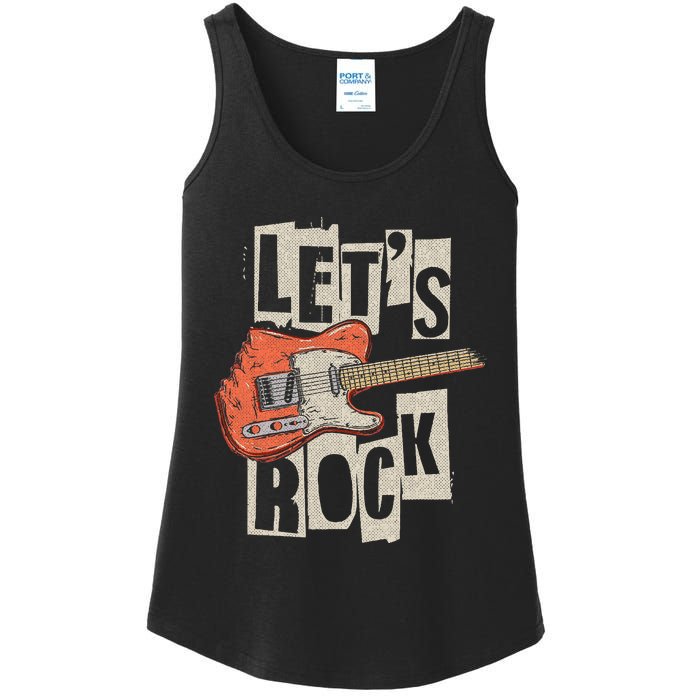 LetS Rock Electric Guitar Music Lover Band Guitarist Ladies Essential Tank