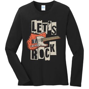 LetS Rock Electric Guitar Music Lover Band Guitarist Ladies Long Sleeve Shirt